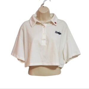 Shein White Brooklyn Oversized Cropped Polo Top Large